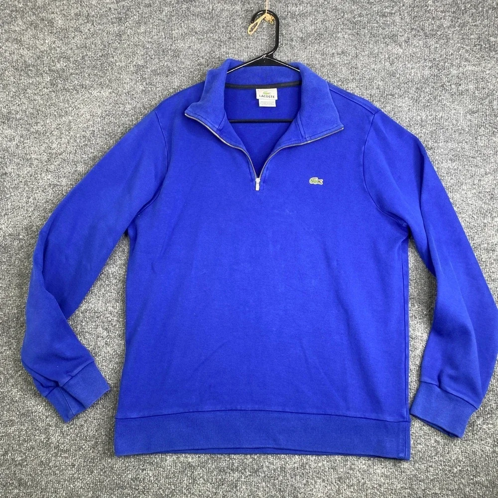 Lacoste Mens Quarter Zip Pullover Sweatshirt Blue Size 5 Large Crocodile Logo - Picture 1 of 9
